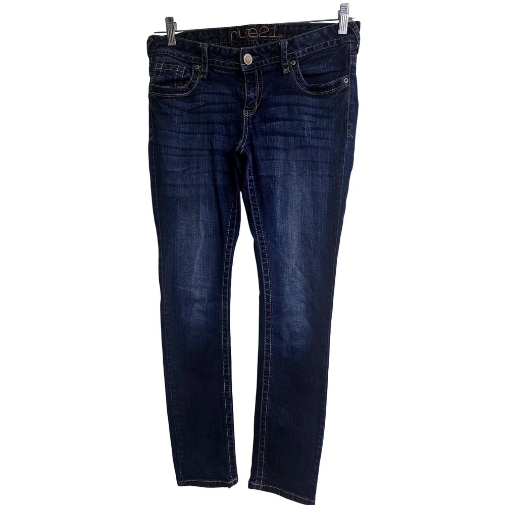 rue21 Womens Dark Wash Skinny Jeans Embroidered Back Pockets Low Rise Size‎ 7/8
